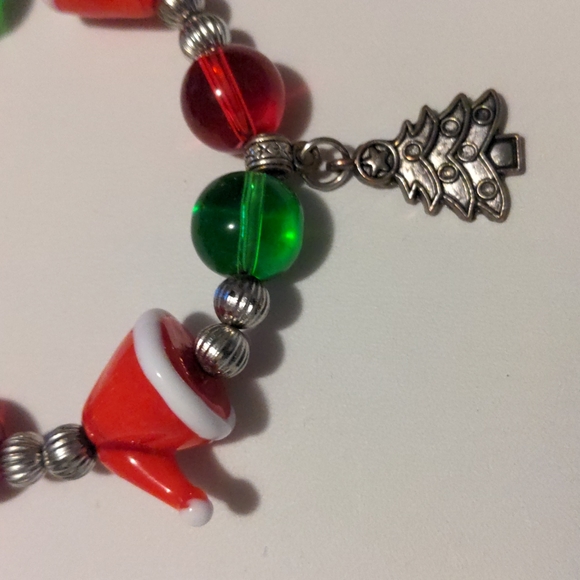 Whimsical Fun Slip-On Christmas Bracelet with Santa Hats and Xmas Trees - Picture 8 of 8